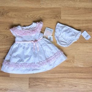 NWT Bonnie Jean Baby Girl Two Piece Set-White Eyelet Dress with Pink Ruffles